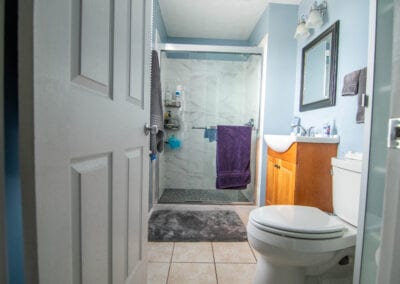 Aqua Shade and Maple Flooring Bathroom Modeling